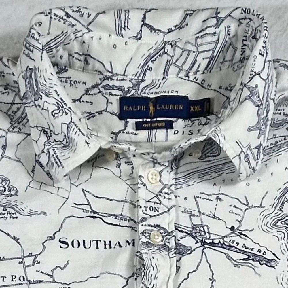 Ralph Lauren Hamptons Map Knit Oxford Polo Shirt XXL Montauk Southampton Blue